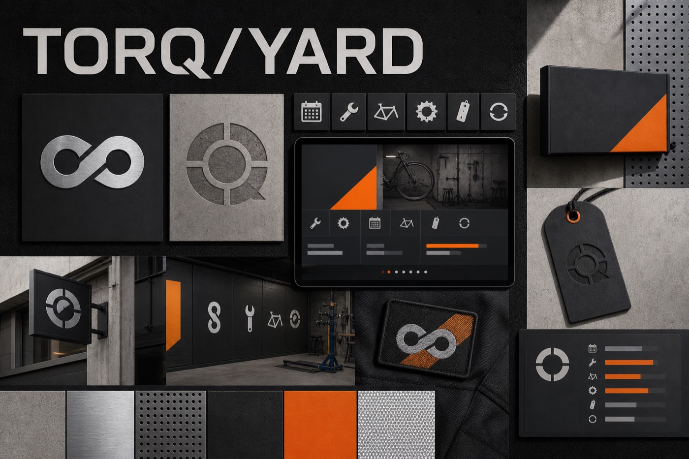 TORQ YARD bicycle service identity, membership interface and workshop applications